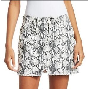 FRAME Le Mini Skirt Cotton Denim Python Snake Animal Print Grey White sz 8/29